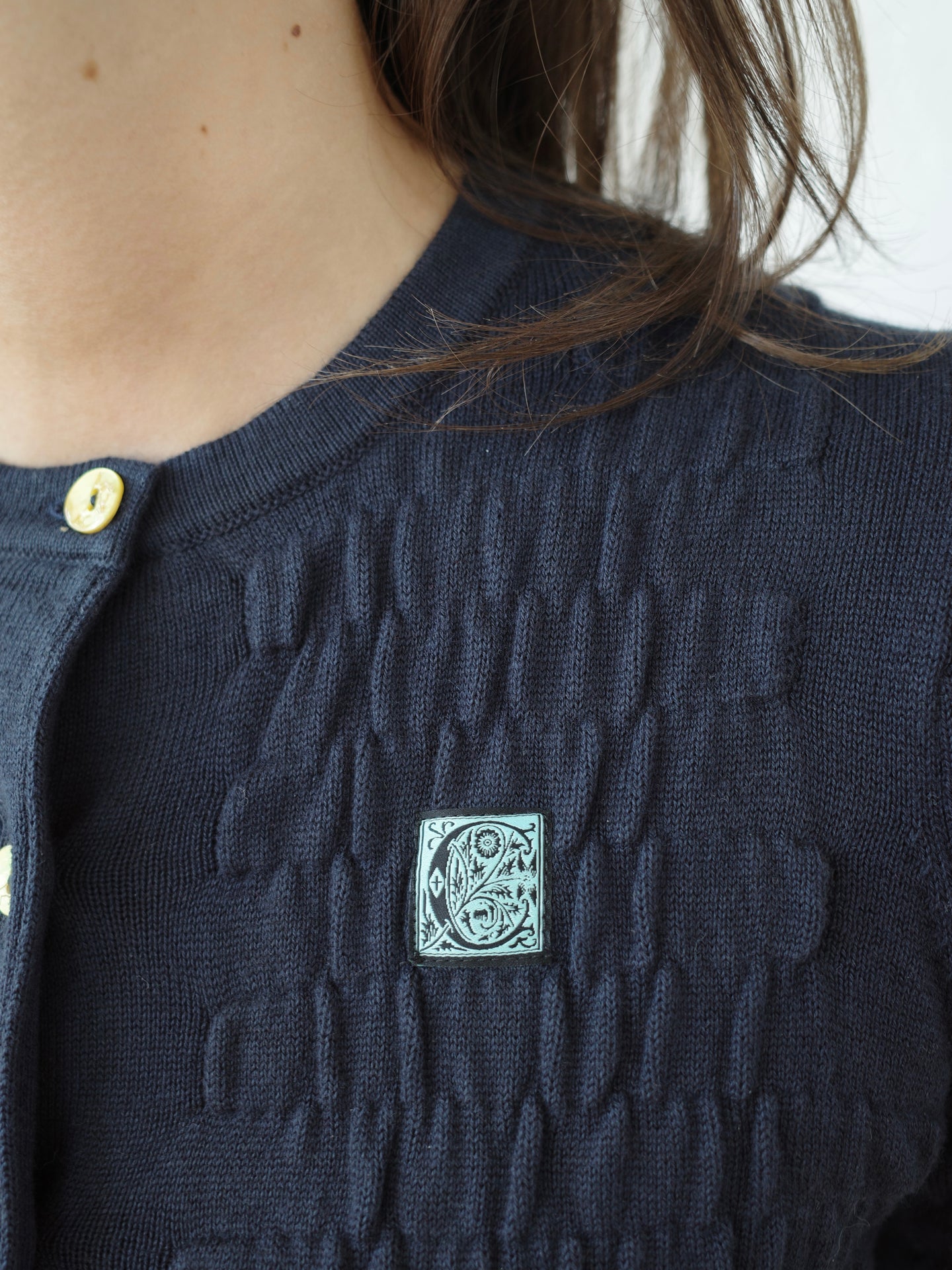 The Shirred Knit Cashmere Cardigan - Navy