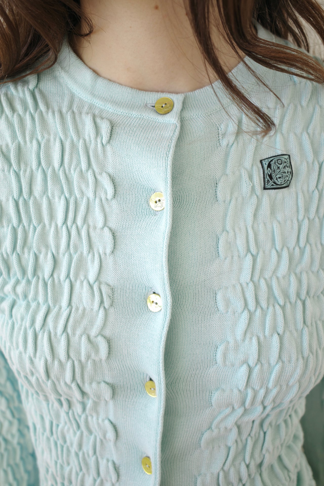The Shirred Knit Cashmere Cardigan - Baby Blue