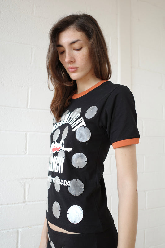 The Mother of pearl Paillette Ringer Tee - Black
