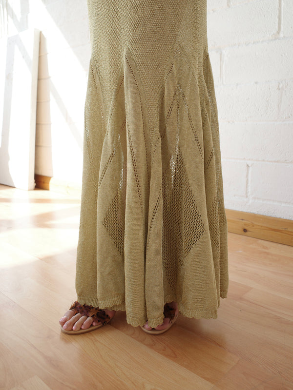 The Knit Pointelle Godet Gown - Gold