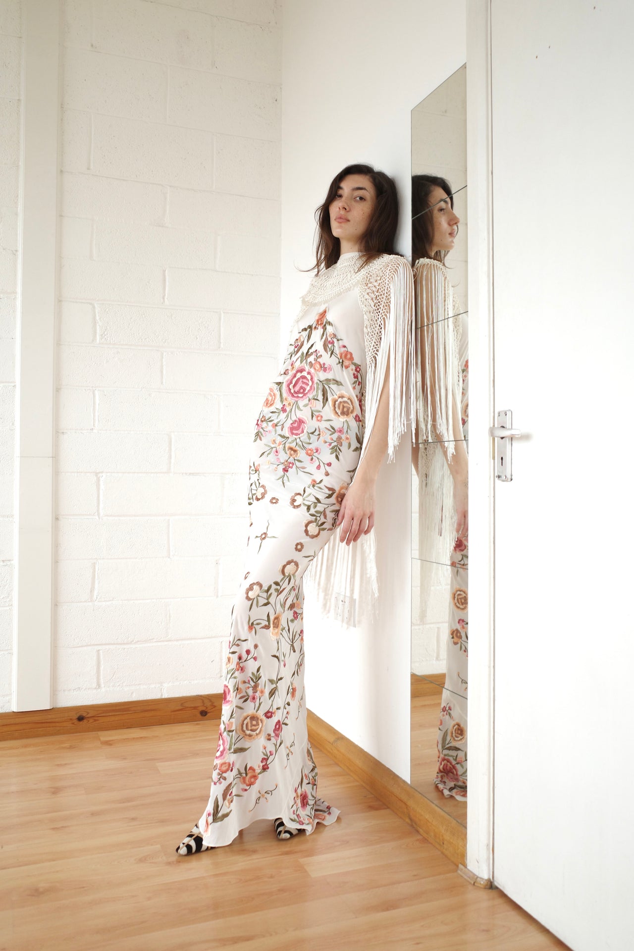 The Demi Couture Piano Shawl Gown- White