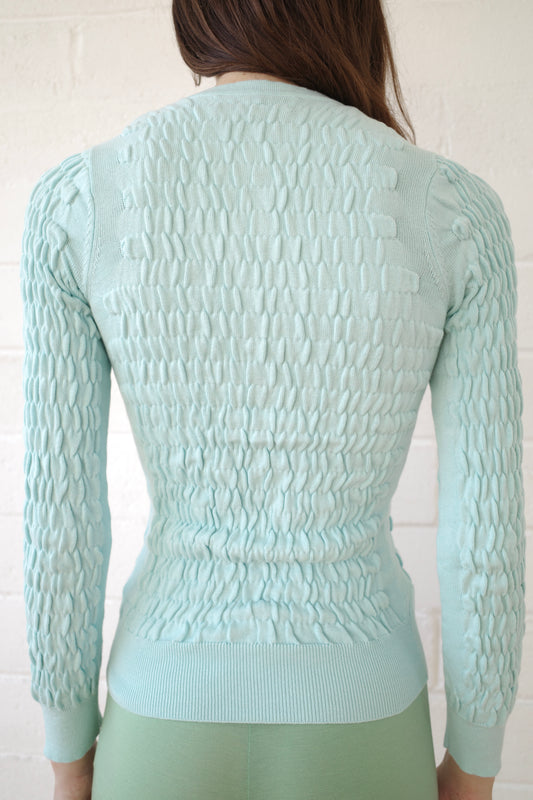 The Shirred Knit Cashmere Cardigan - Baby Blue