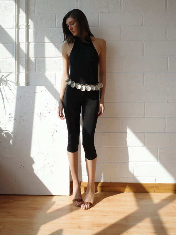 The Halter Neck Jumpsuit With Abalone Shell Belt