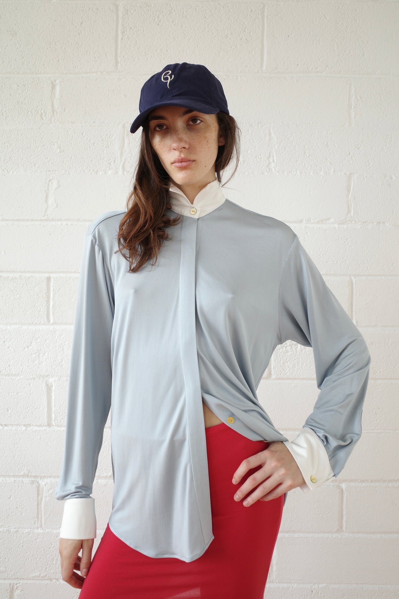 Silk Jersey Winged Collar Shirt