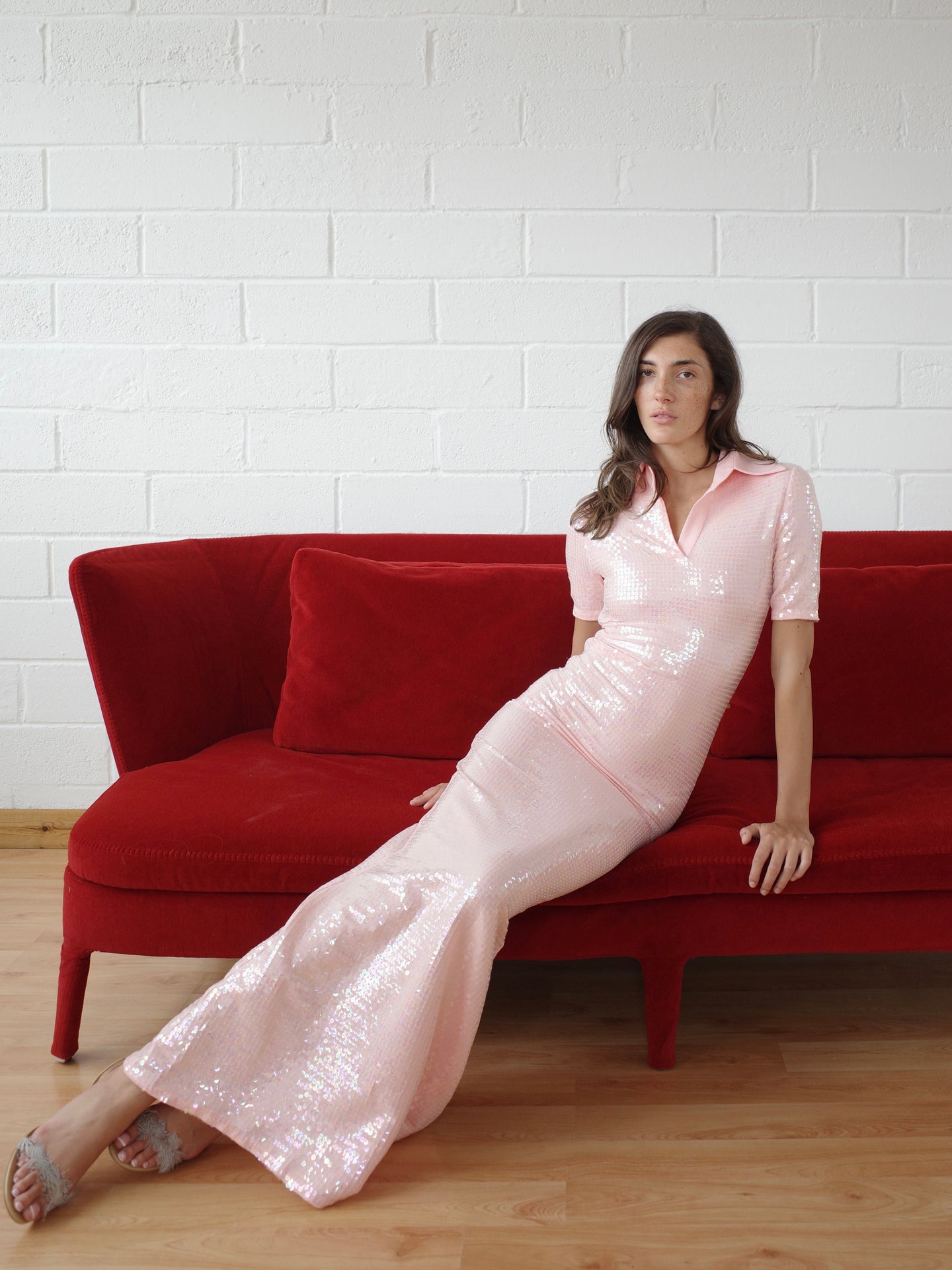 The Short Sleeve Sequin Jersey Polo Maxi Dress
