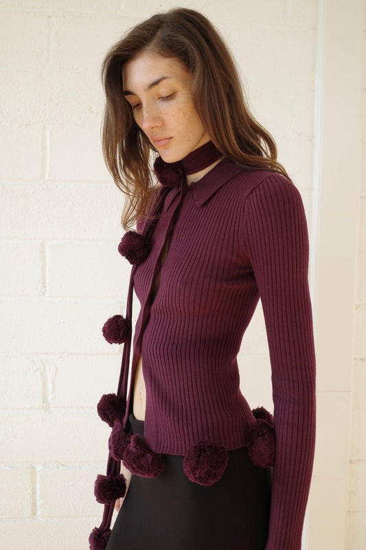 The Pom Pom Scarf - Burgundy