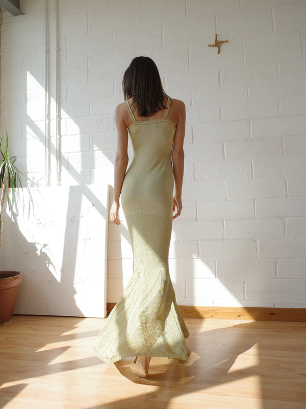The Knit Pointelle Godet Gown - Gold