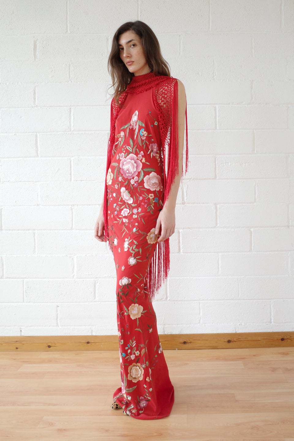 The Demi Couture Piano Shawl Gown- Red