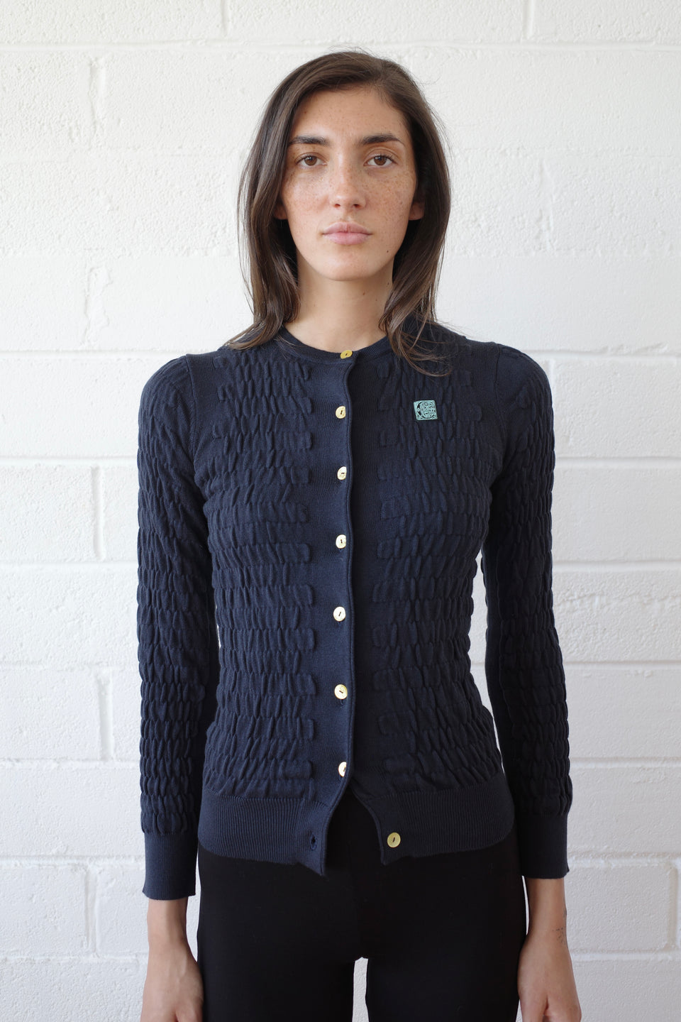 The Shirred Knit Cashmere Cardigan - Navy