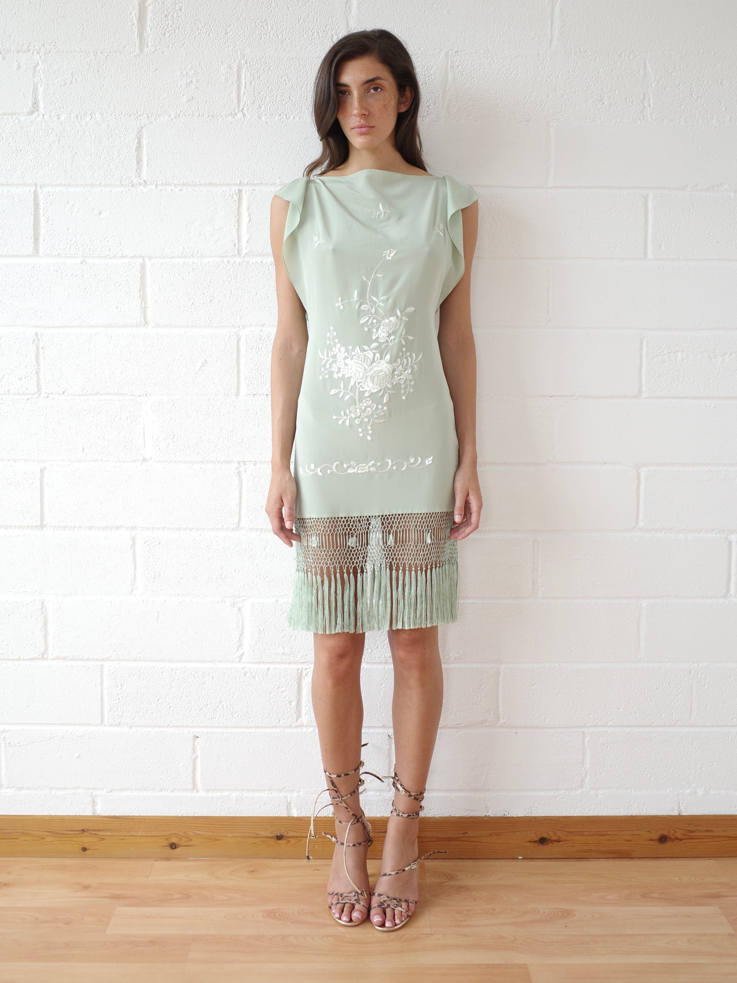 The Piano Shawl Shift Mini Dress - Seafoam
