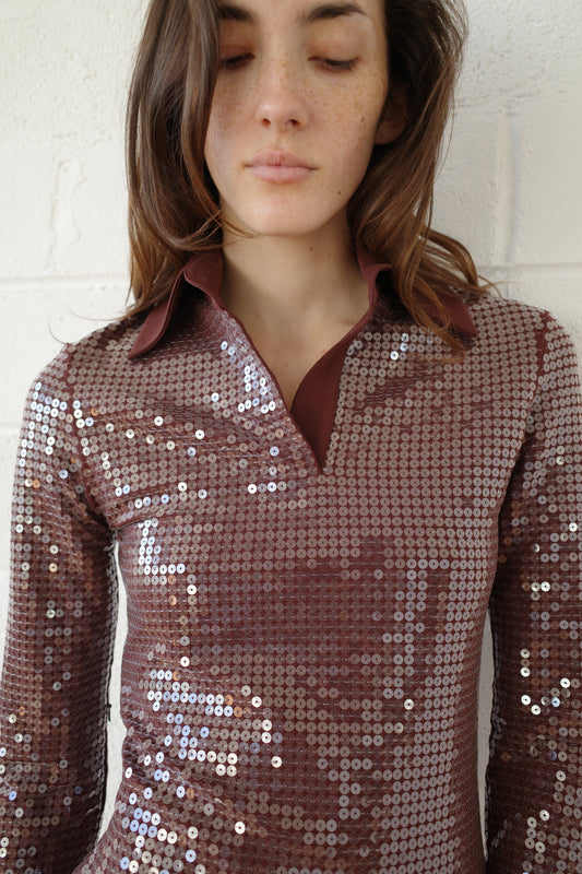 The Sequin Jersey Polo Mini Dress