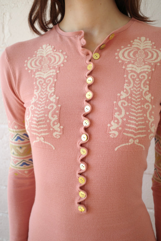 The Knit Henley- Salmon