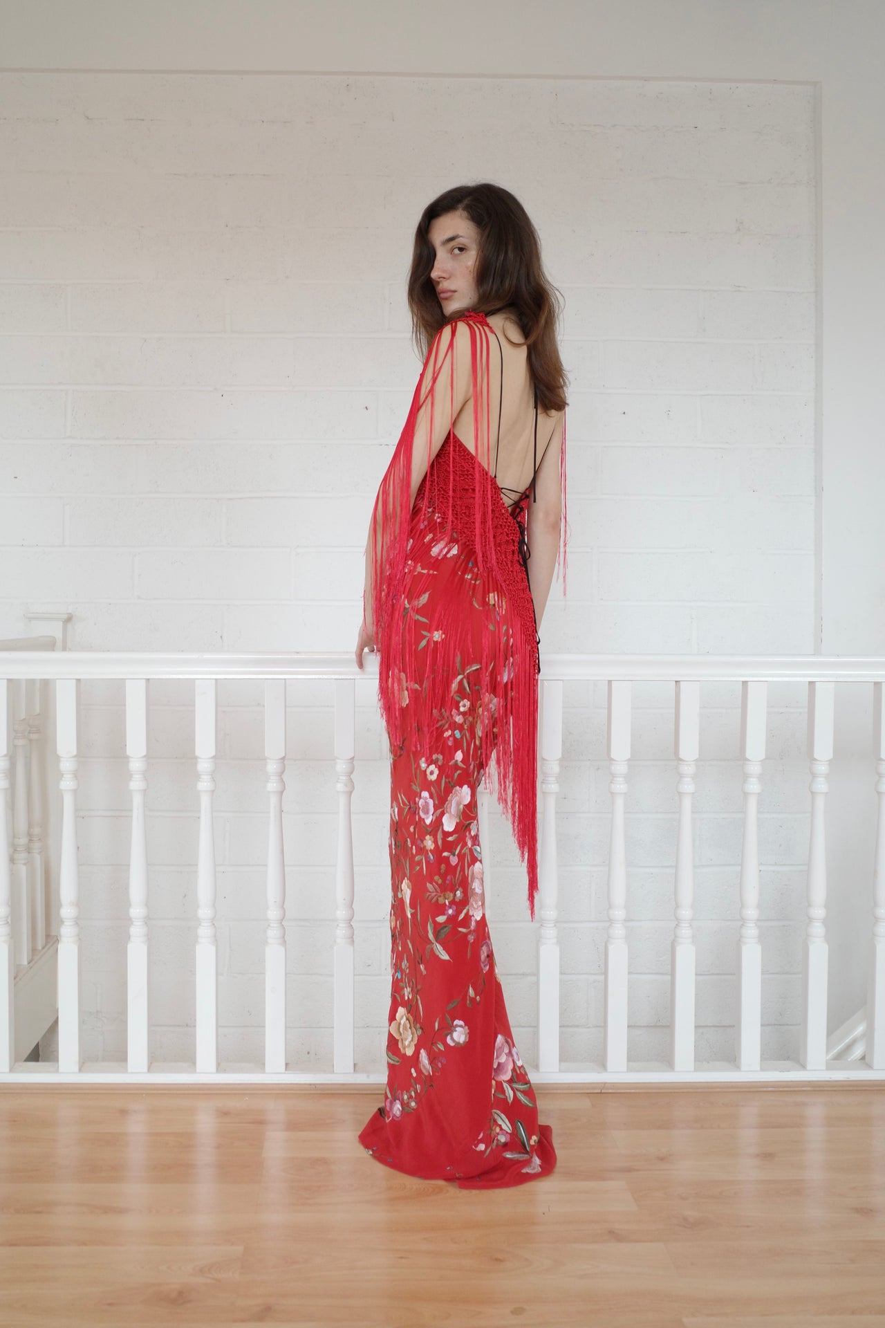 The Demi Couture Piano Shawl Gown- Red