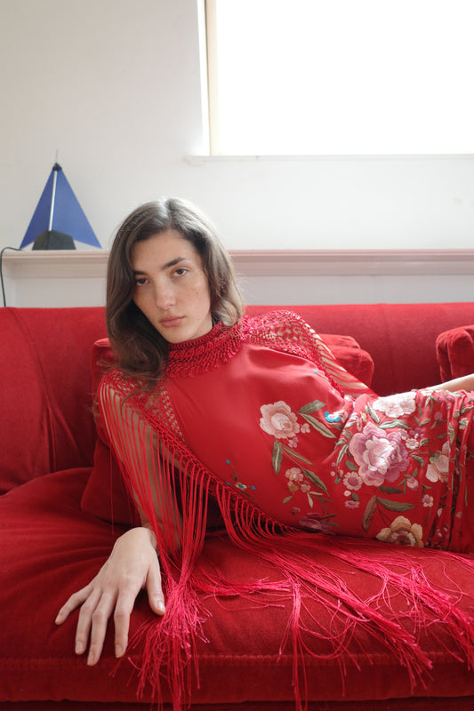 The Demi Couture Piano Shawl Gown- Red