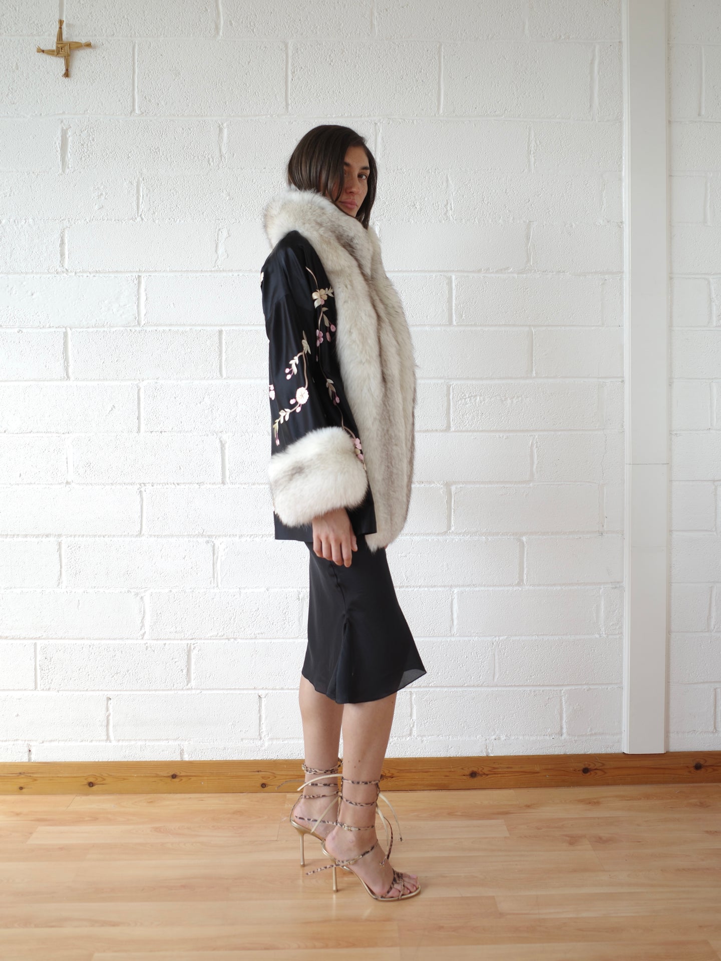 The Demi Couture Reconstituted Vintage Fur and Silk Robe - Black