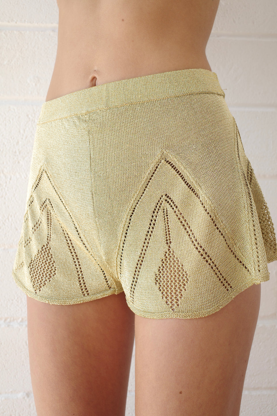 The Knit Pointelle Godet Shorts - Gold