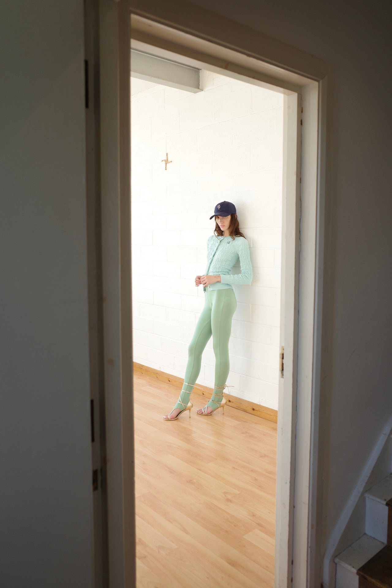 The Shirred Knit Cashmere Cardigan - Baby Blue