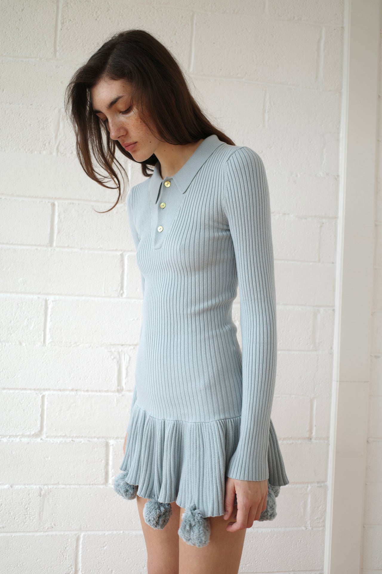 The Pom Pom Polo Dress - Grey