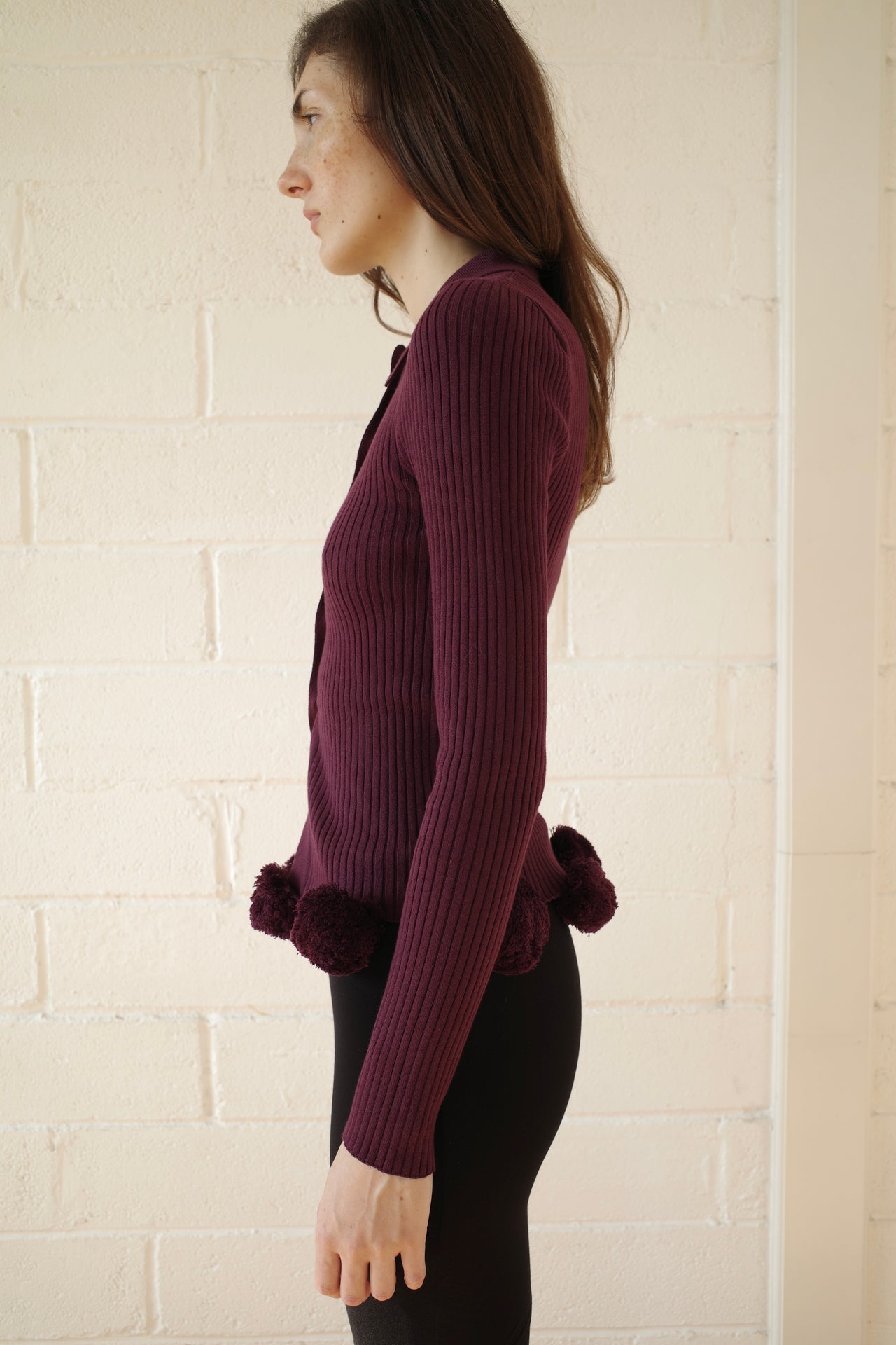 The Pom Pom Cardigan - Burgundy