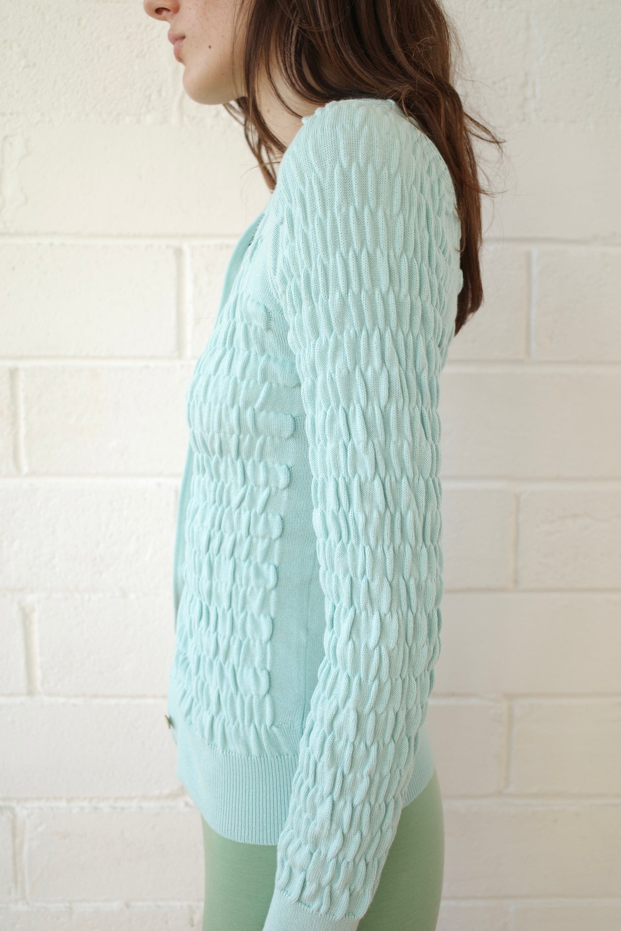 The Shirred Knit Cashmere Cardigan - Baby Blue