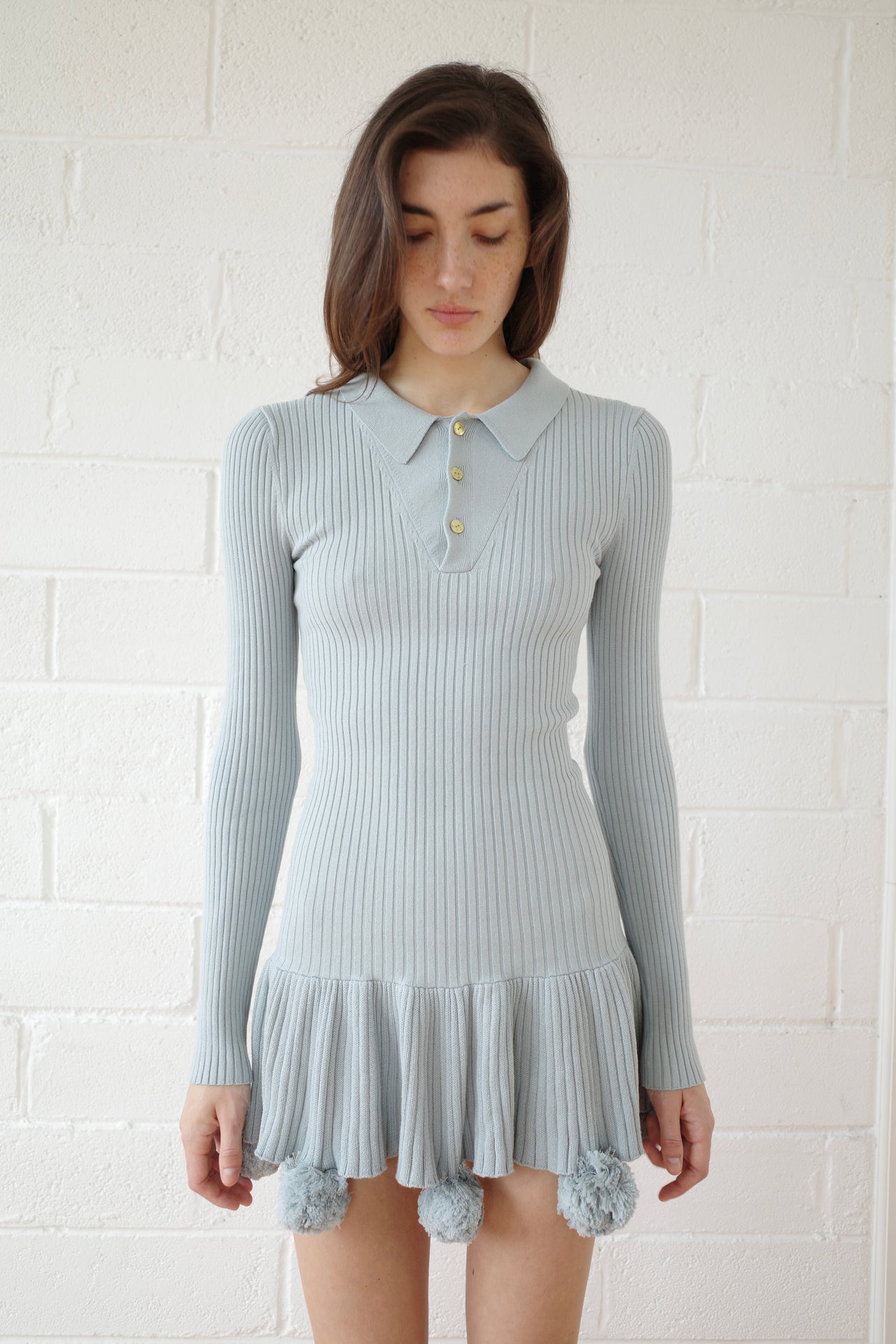 The Pom Pom Polo Dress - Grey