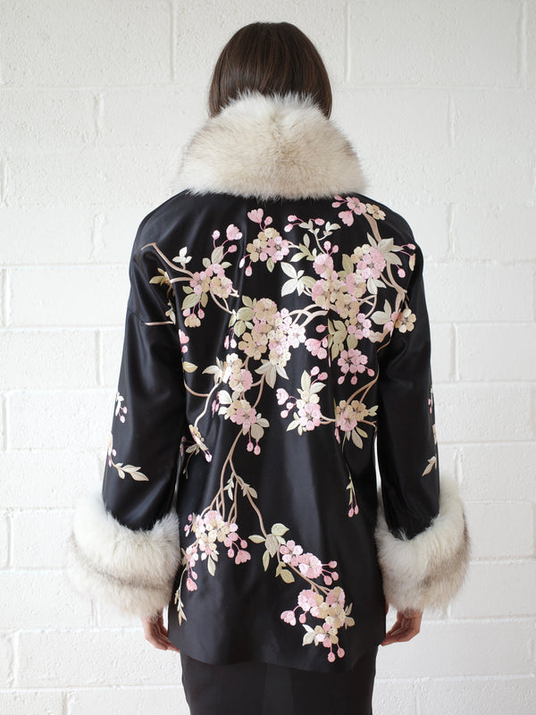 The Demi Couture Reconstituted Vintage Fur and Silk Robe - Black