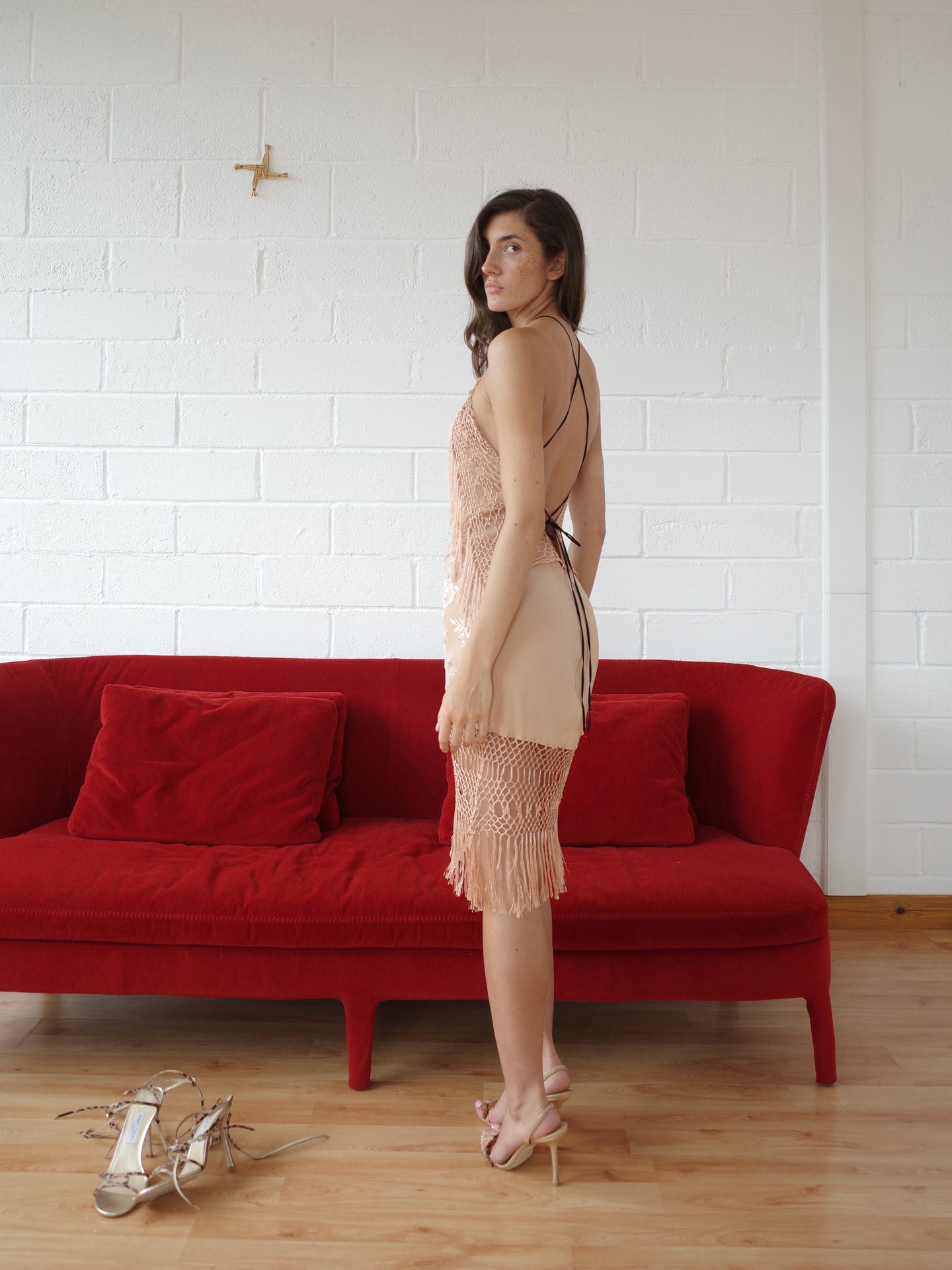 The Piano Shawl Mini Dress - Nude