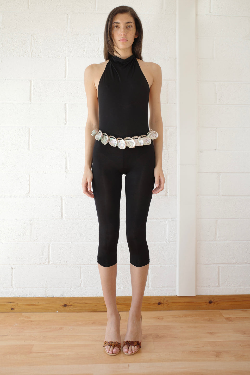 The Halter Neck Jumpsuit With Abalone Shell Belt