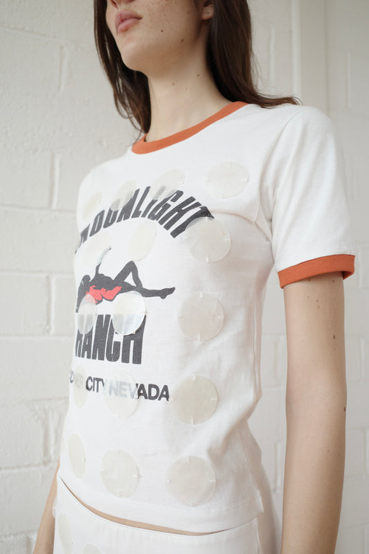 The Mother of Pearl Paillette Ringer Tee - White