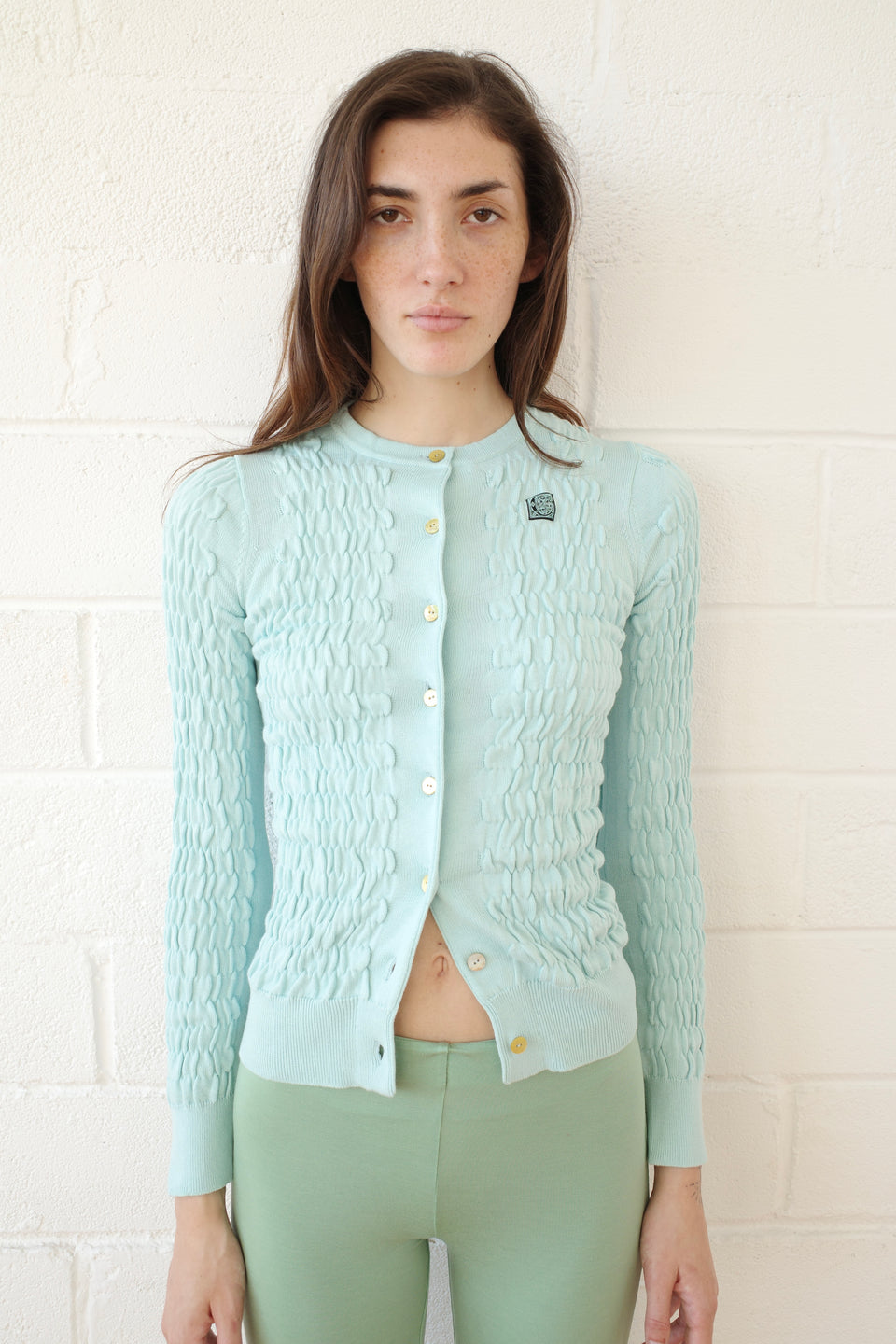 The Shirred Knit Cashmere Cardigan - Baby Blue