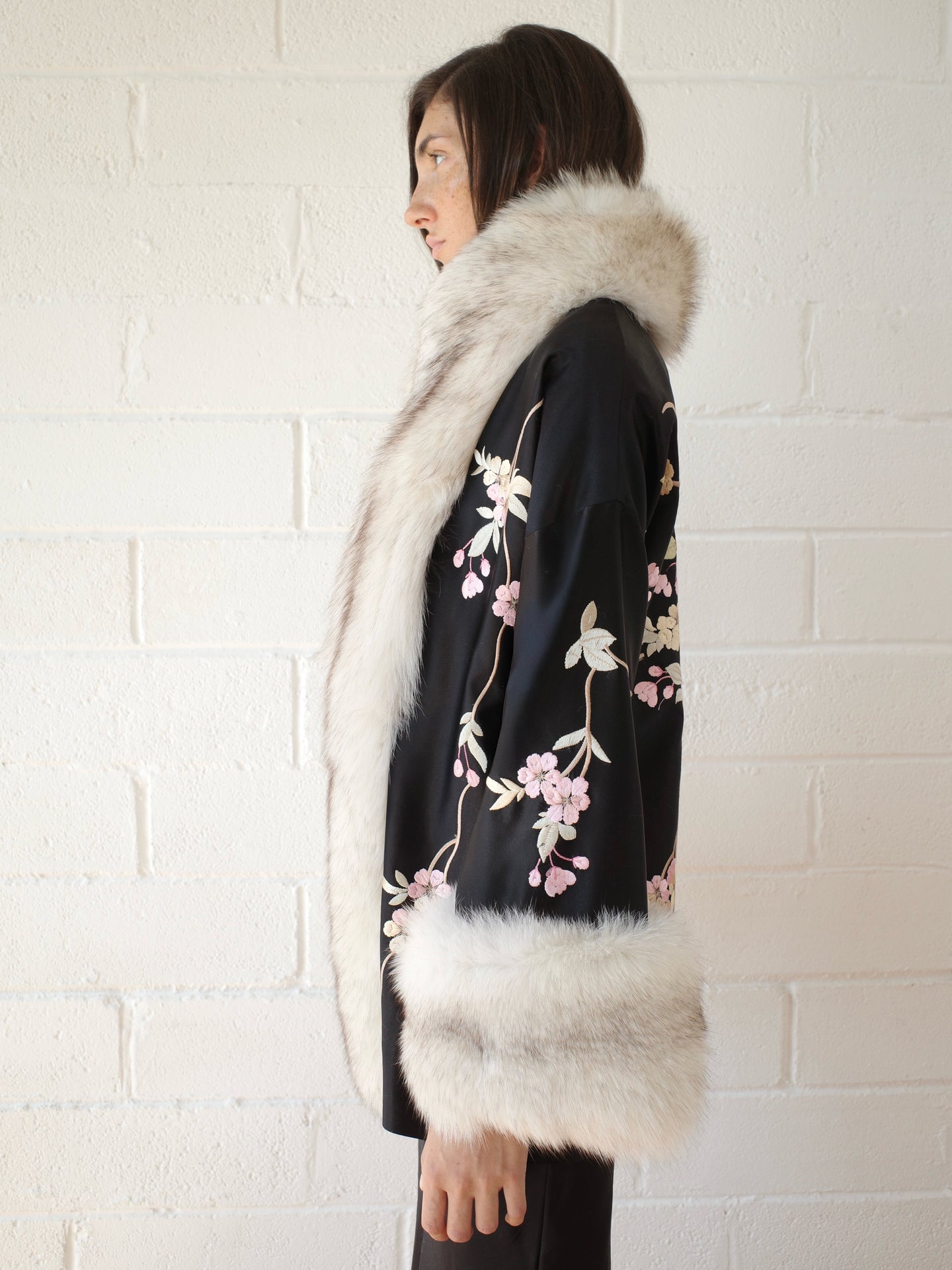 The Demi Couture Reconstituted Vintage Fur and Silk Robe - Black