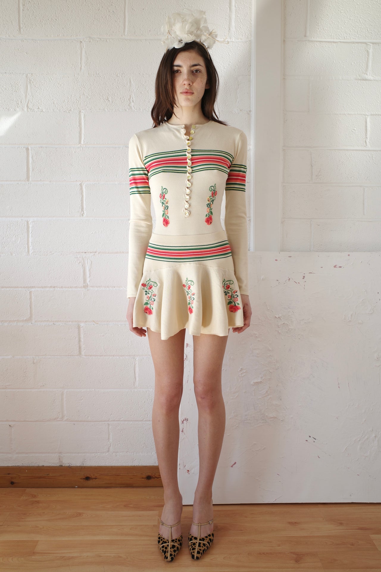 The Knit Flared Mini-Skirt - Cream