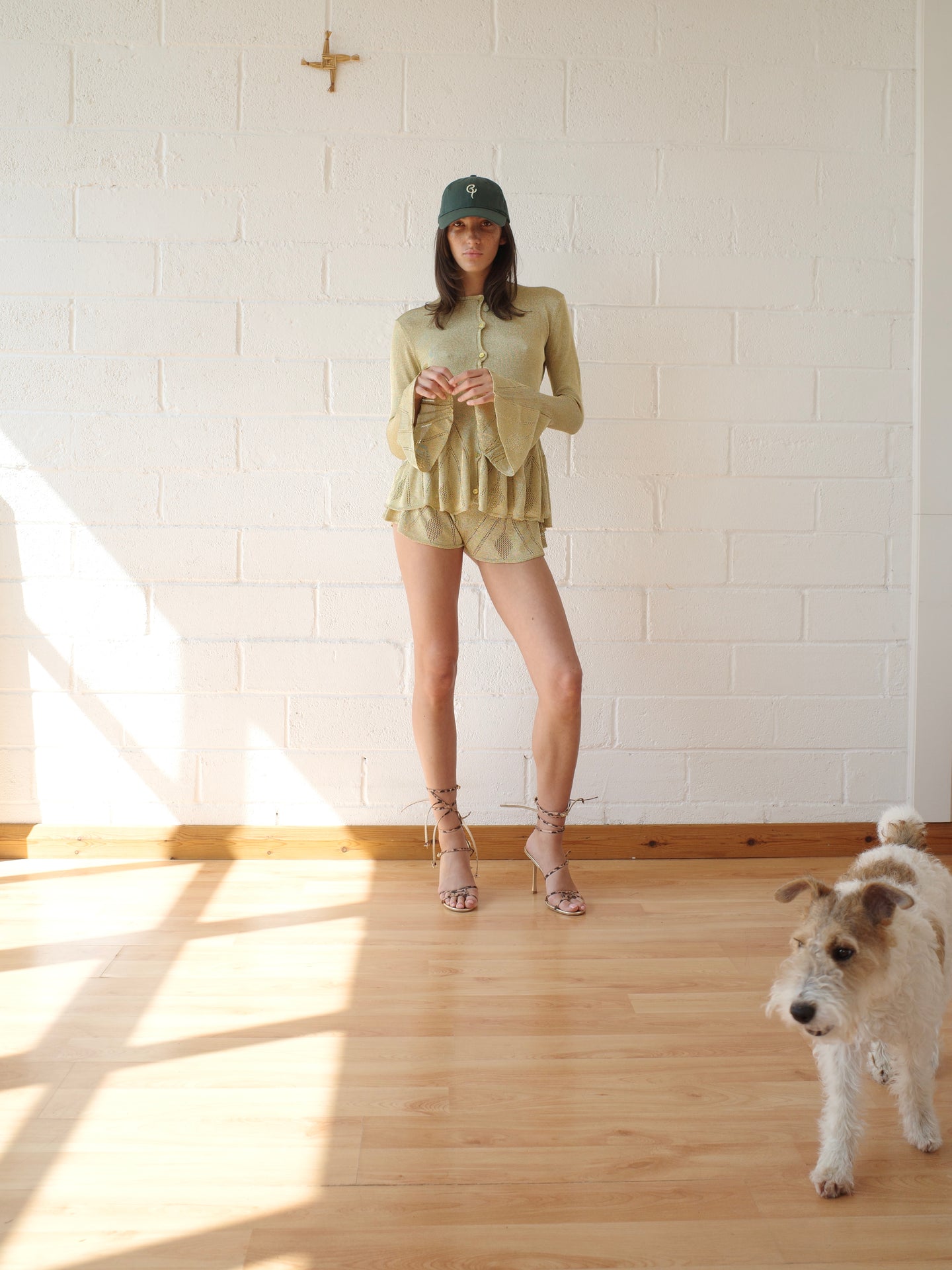 The Knit Pointelle Godet Shorts - Gold