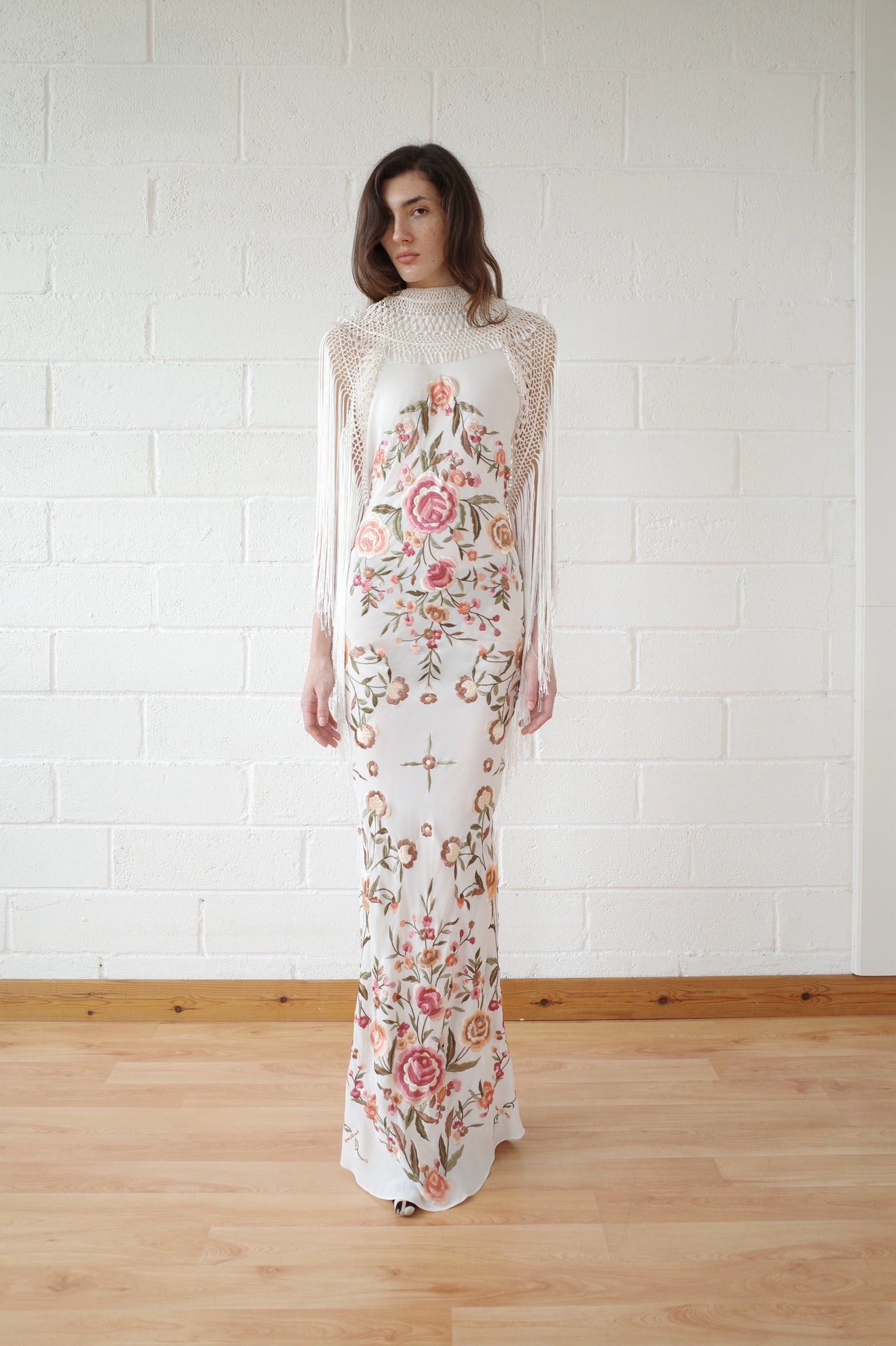 The Demi Couture Piano Shawl Gown- White