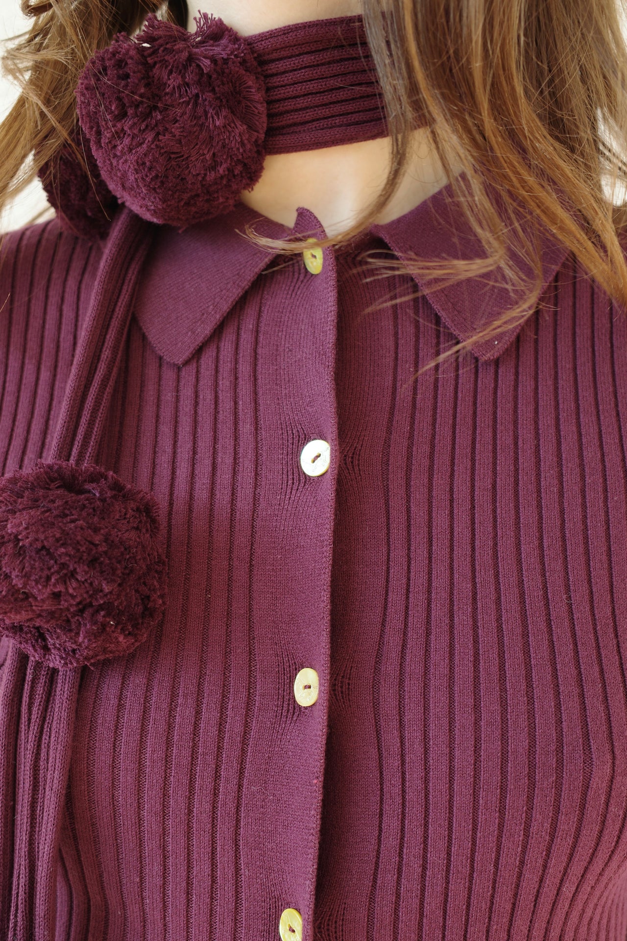 The Pom Pom Scarf - Burgundy