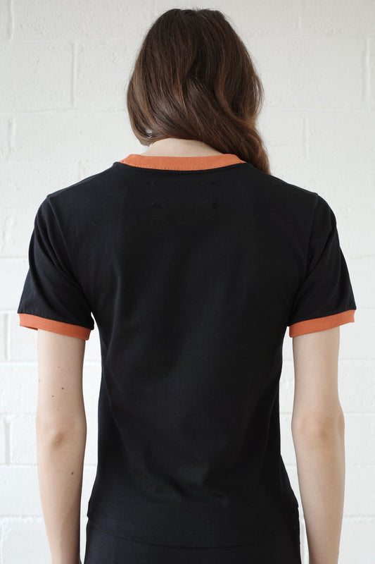 The Mother of pearl Paillette Ringer Tee - Black