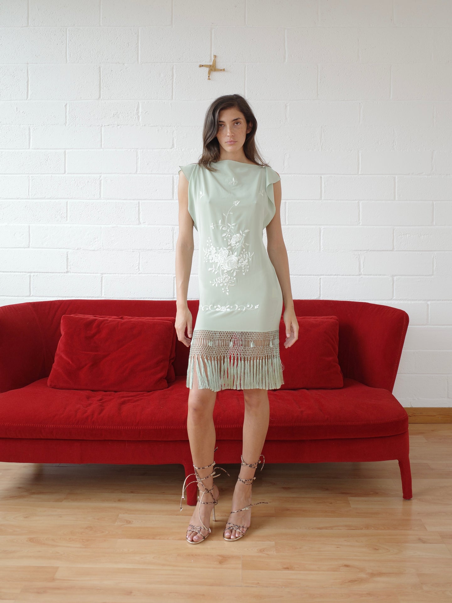 The Piano Shawl Shift Mini Dress - Seafoam