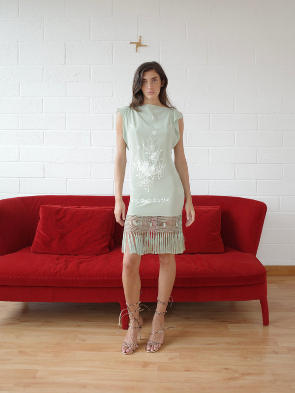 The Piano Shawl Shift Mini Dress - Seafoam