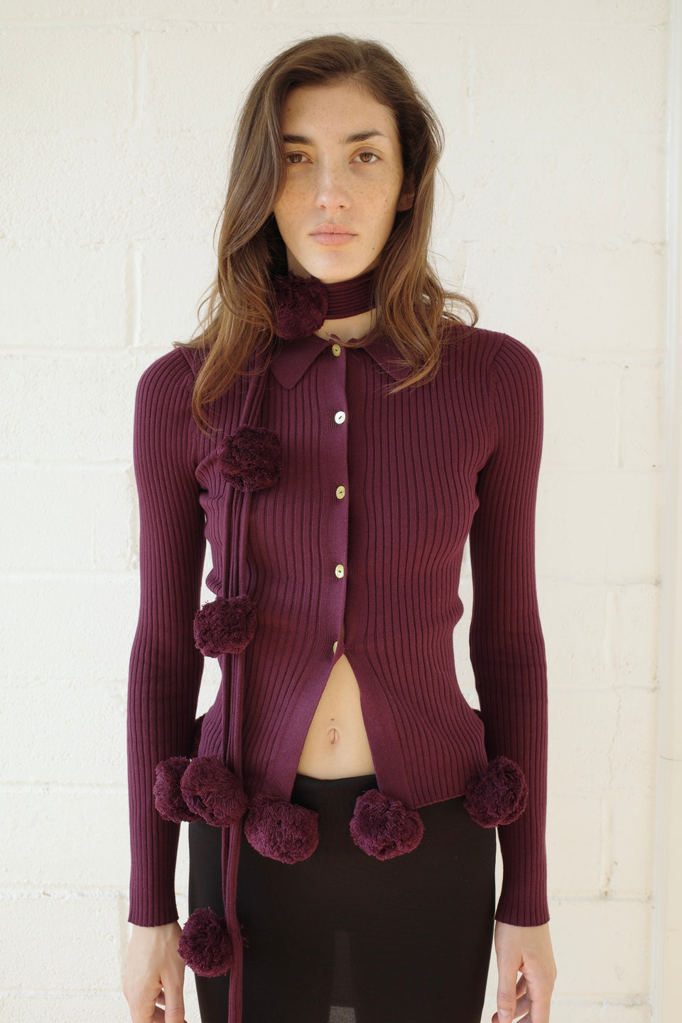 The Pom Pom Cardigan - Burgundy
