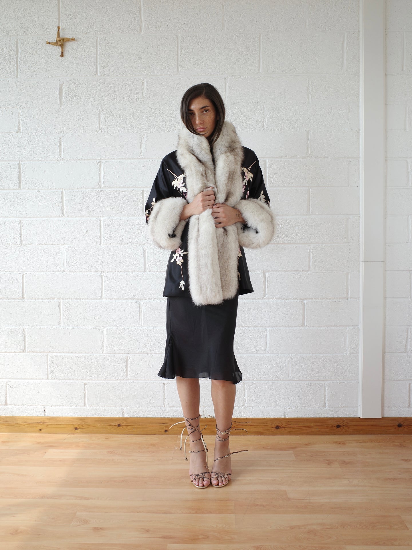 The Demi Couture Reconstituted Vintage Fur and Silk Robe - Black