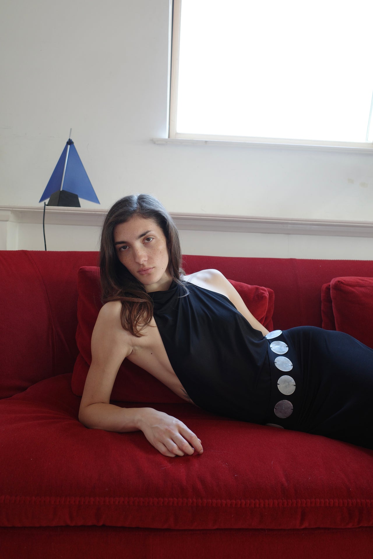 The Jersey Halter Maxi dress with Mother of Pearl Paillete Sash Belt