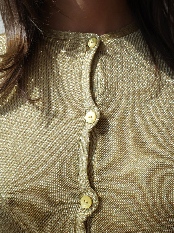 The Knit Pointelle Godet Cardigan - Gold