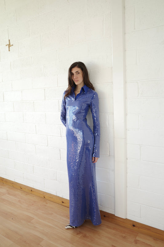 The Sequin Jersey Polo Maxi Dress