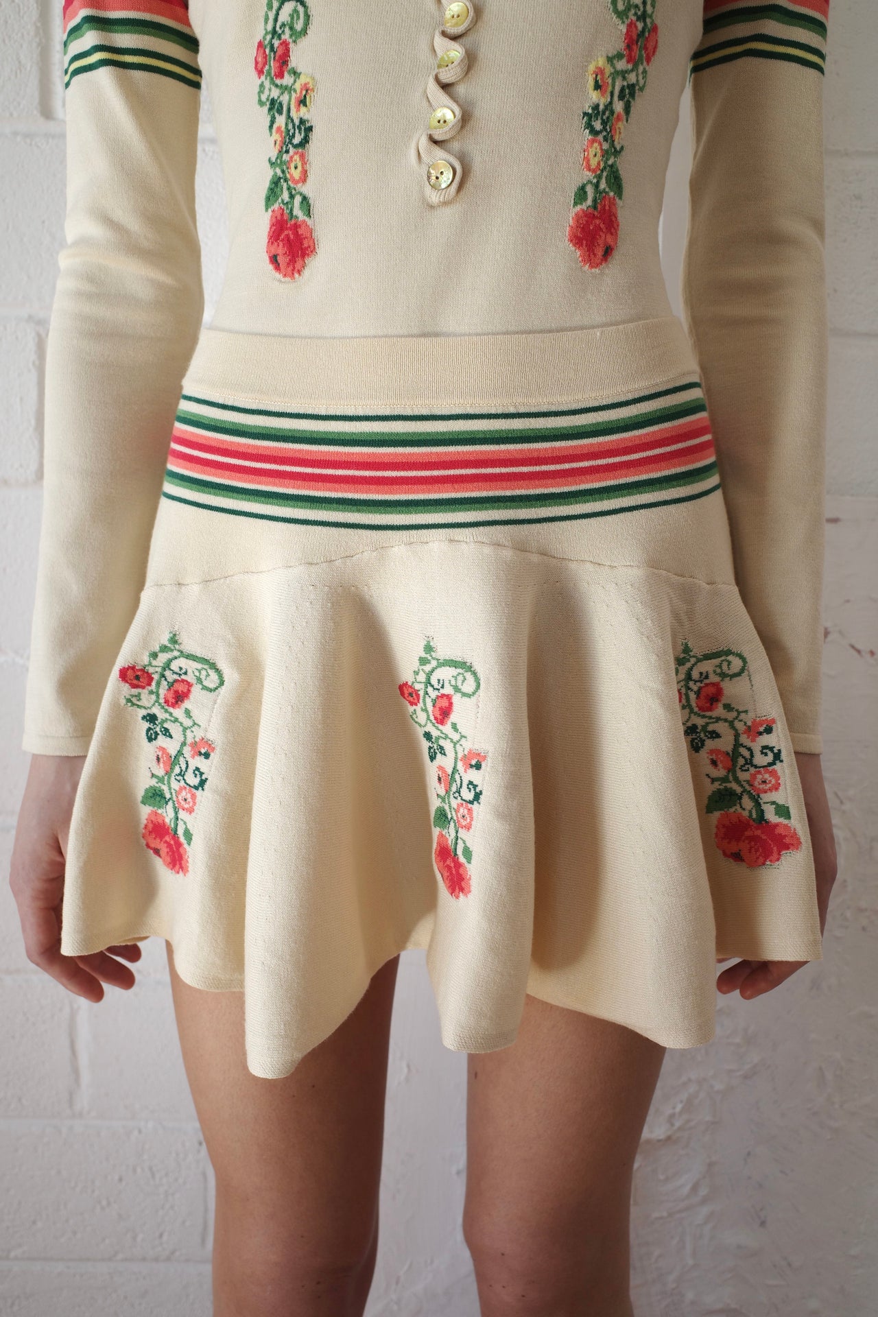 The Knit Flared Mini-Skirt - Cream
